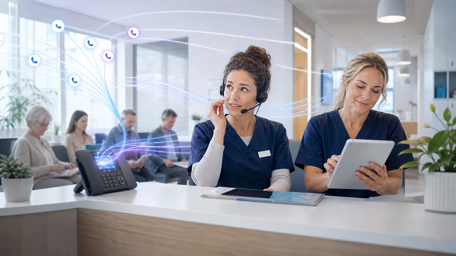Praxisempfang mit Telefonstress und digital sortierten Anliegen