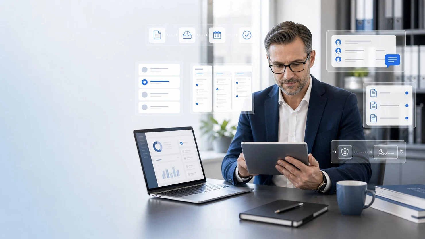 Kanzlei arbeitet mit Tablet und digitalen Dokumentenprozessen